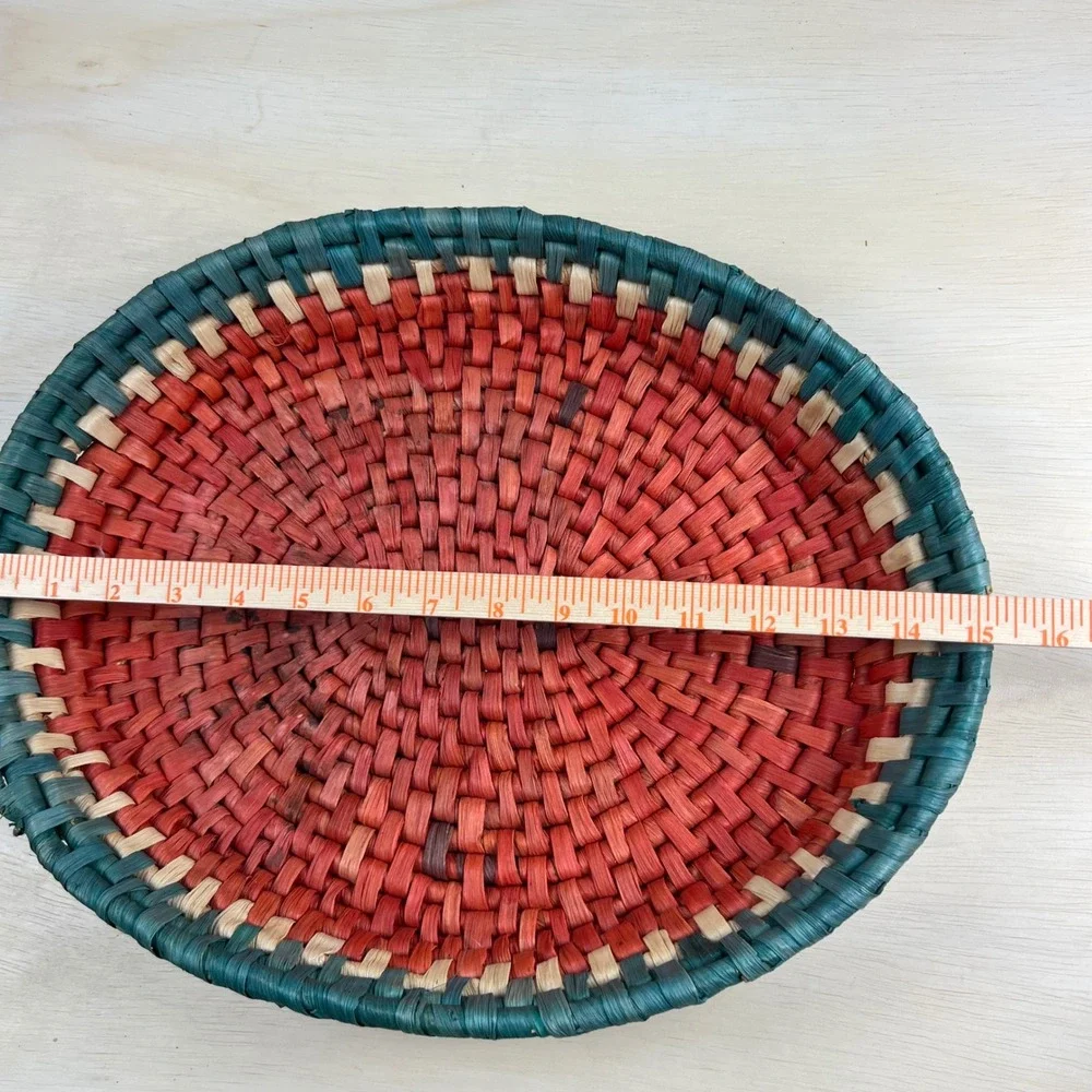 Watermelon Woven Raffia Basket Set 3pc Red Green Boho Decor Trays Round Oval